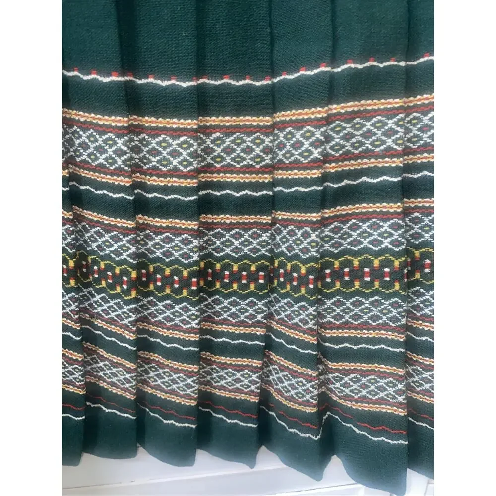 50s 100% Wool Midi Pleated Skirt Southwest Native American Theme Unlined Small
